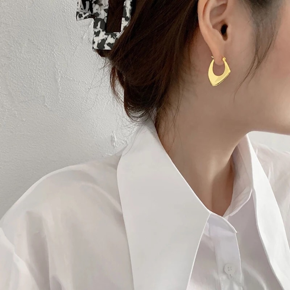 New 18K Gold Vermeil Sterling Silver 925 Asymmetrical Hoop Earrings set